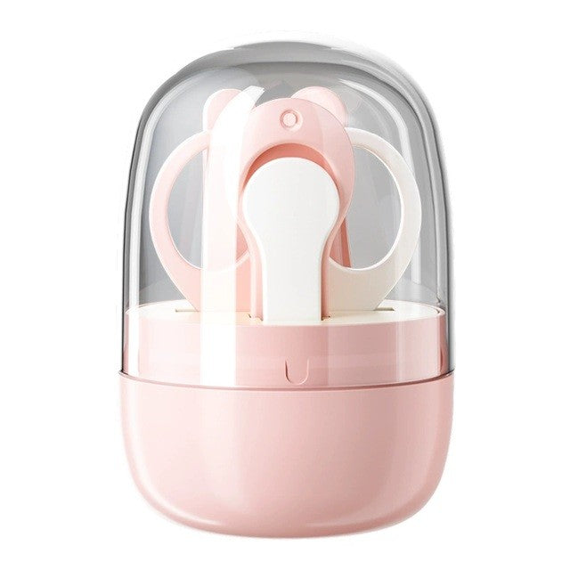 Set de Ingrijire Unghii pentru Bebelusi 4 in 1, Unghiera, Foarfeca, Pila si Penseta, Otel Inoxidabil si ABS Fara BPA, Cutie Depozitare Tip Borcan, 0-6 Ani, Roz