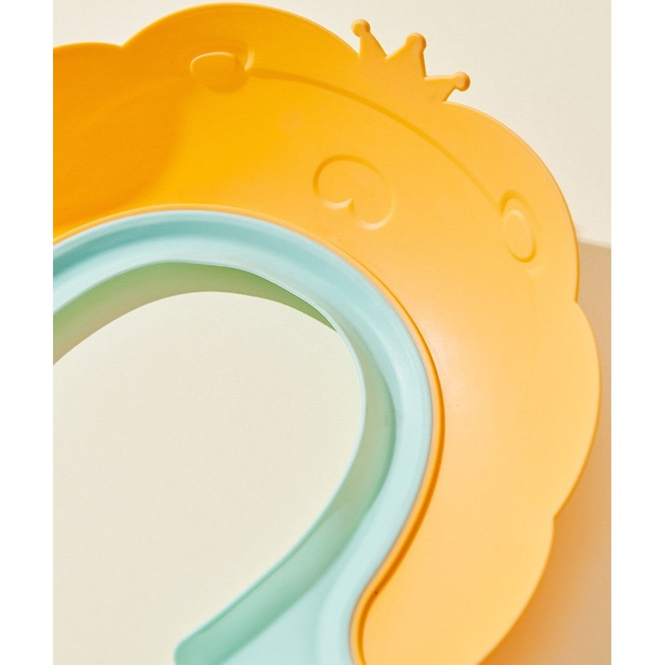 Viziera de Protectie Baie Pentru Copii si Bebelusi, Fippy, Model Coronita Leu cu Protectie Urechi, Silicon TPE si PP, Dimensiune Ajustabila, 21x20.5 cm, Portocaliu