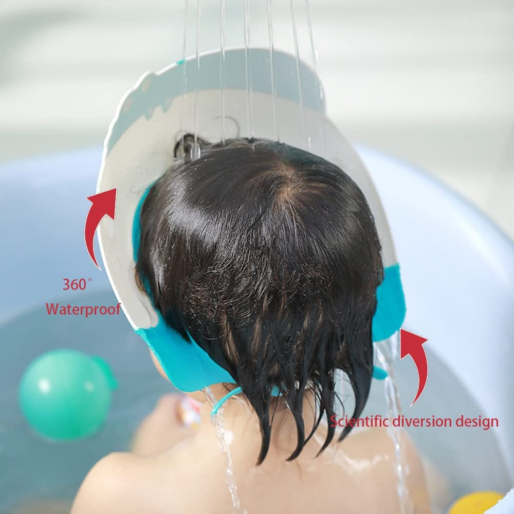 Viziera Protectie Baie Pentru Copii si Bebelusi Fippy, Protectie Ochi si Urechi Impotriva Samponului, Model Coroana, Banda Ajustabila, TPE si Silicon, 22x21 cm, Albastru