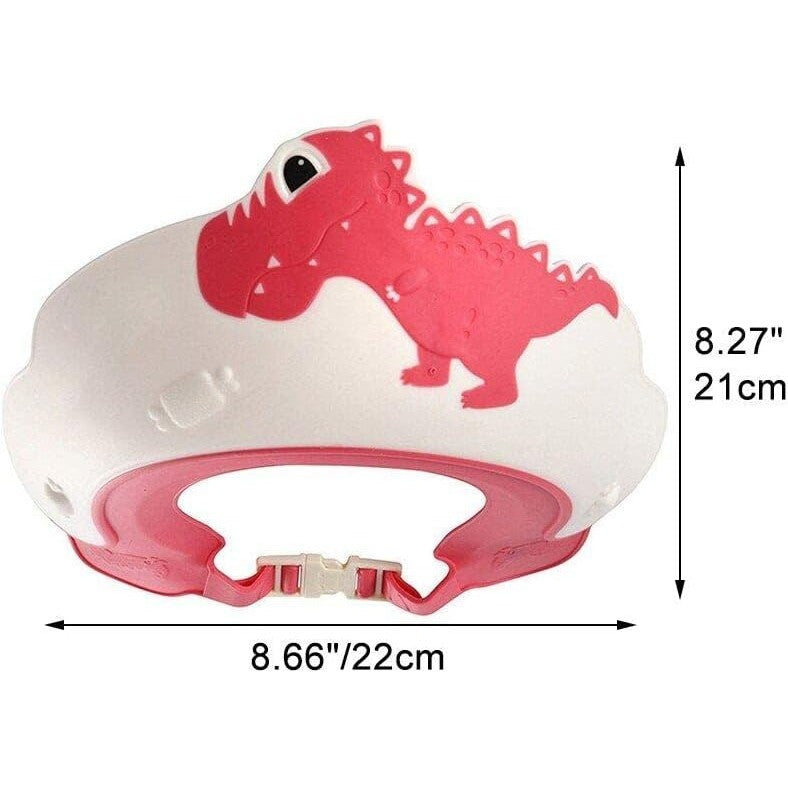 Viziera Protectie Baie Copii si Bebelusi, Protectie Ochi si Urechi Impotriva Samponului, Model Dinozaur, Banda Ajustabila, Silicon TPE si PP, 22x21 cm, Rosu