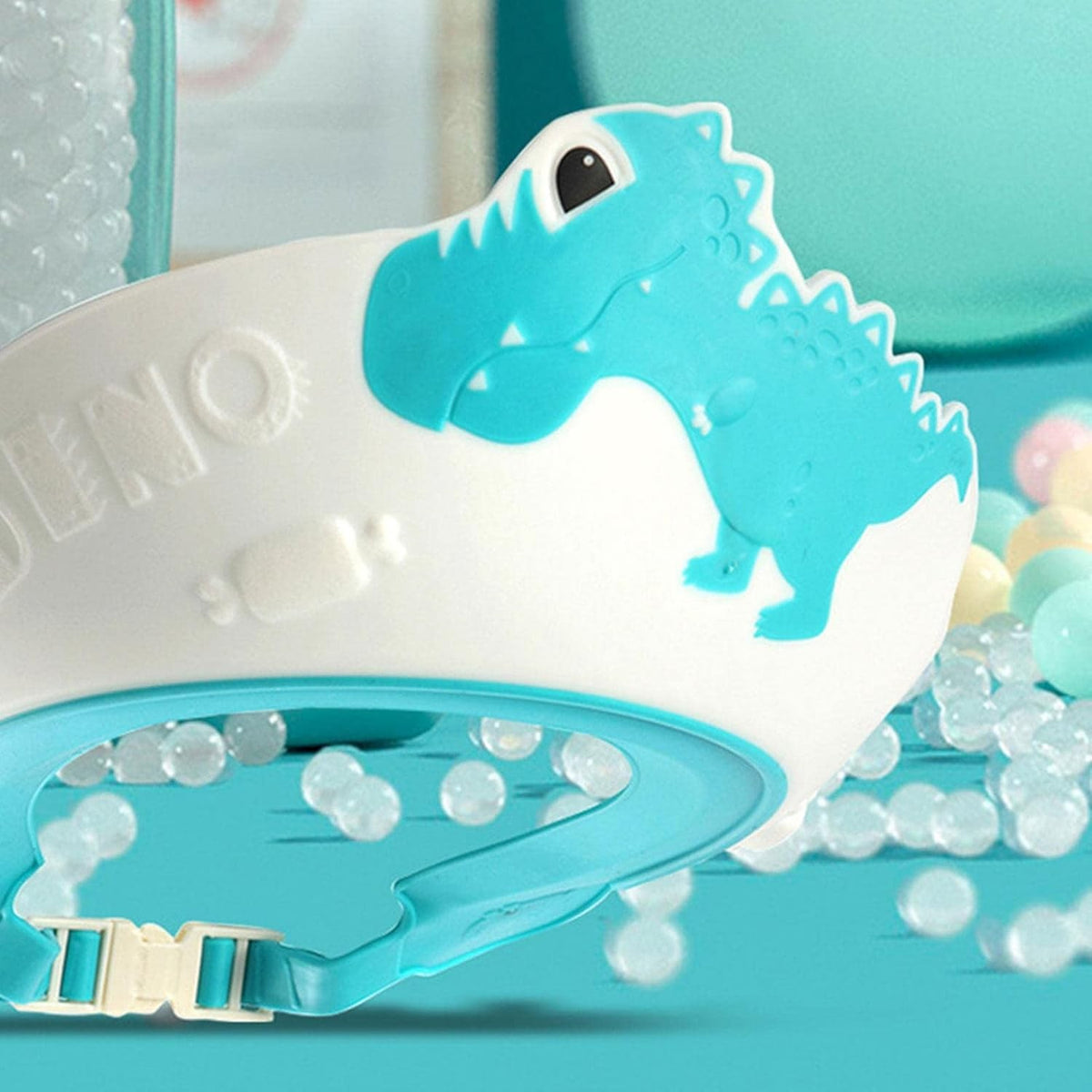 Viziera Protectie Baie Pentru Copii si Bebelusi, Protectie Ochi si Urechi Impotriva Samponului, Banda Ajustabila, Model Dinozaur, Material TPE si PP, 22x21 cm, Albastru