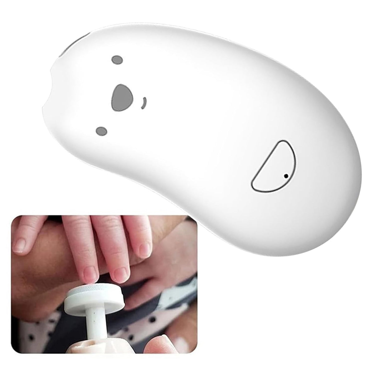 Pila Electrica pentru Unghii Bebelusi si Adulti, Incarcare USB, 6 Capete Interschimbabile, Lumina LED, Silentioasa 40 dB, Material ABS, 8.8 x 4.9 cm, Alb