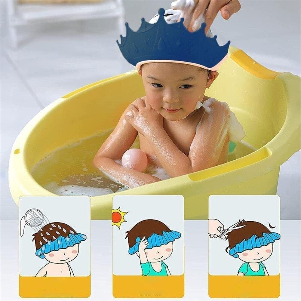 Fippy Viziera de Protectie Baie pentru Copii si Bebelusi, Model Coroana cu Protectie Ochi si Urechi, Silicon Moale TPE si PP, Marime Ajustabila, 15x13 cm, Albastru Inchis