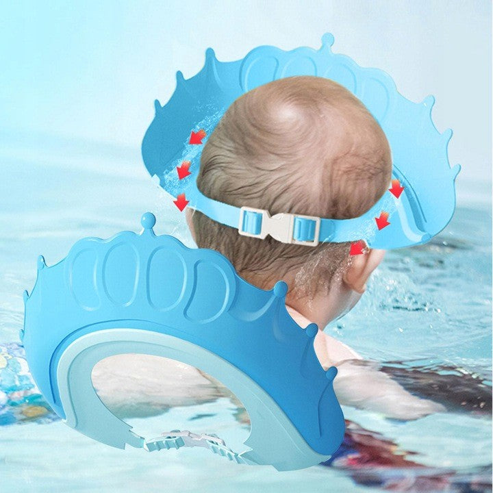 Viziera Protectie Baie Pentru Copii si Bebelusi Fippy, Protectie Ochi si Urechi Impotriva Samponului, Model Coronita, Banda Ajustabila, Material TPE si Silicon, 24x22 cm, Albastru