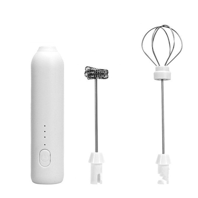 Mixer Spuma Lapte Electric, Spumant Portabil pentru Cafea și Frappe, Acumulator Reîncărcabil USB, Mâner Izolat Termic, Oțel Inoxidabil, 2 Capete Omogenizator, Alb