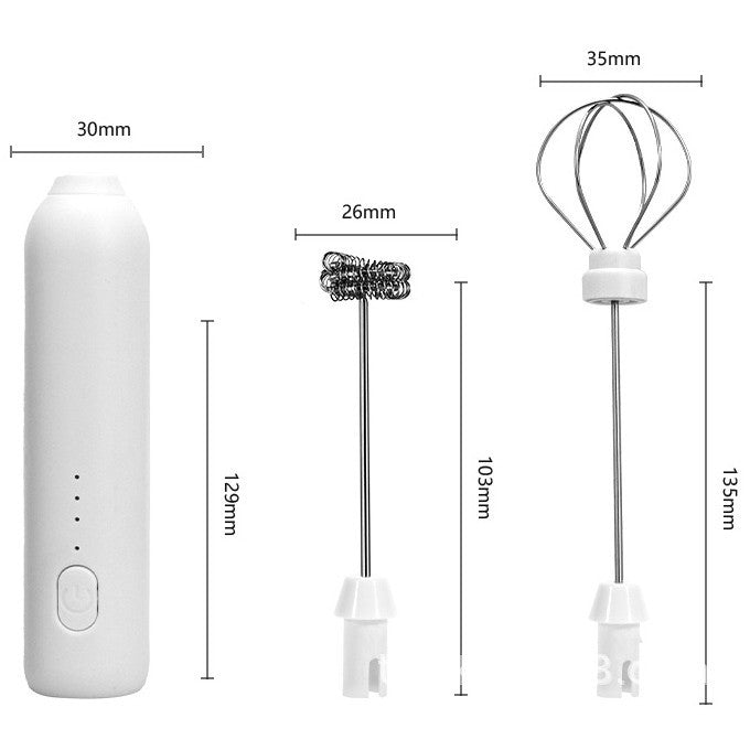 Mixer Spuma Lapte Electric, Spumant Portabil pentru Cafea și Frappe, Acumulator Reîncărcabil USB, Mâner Izolat Termic, Oțel Inoxidabil, 2 Capete Omogenizator, Alb