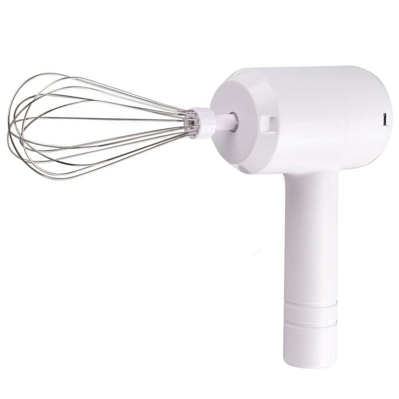 Mixer Electric Fara Fir Pentru Oua si Frisca, Batator de Bucatarie Portabil, Reincarcabil USB, 3 Accesorii Incluse, Carcasa ABS, Alb