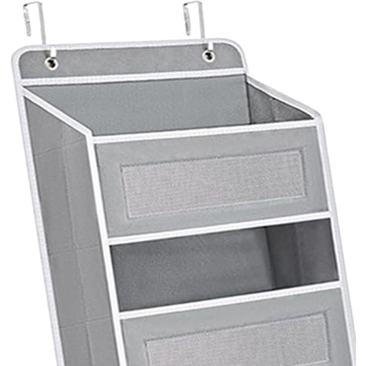 Organizator Suspendat Pentru Usa Cu 5 Compartimente Mari Si 5 Buzunare Laterale, Depozitare Verticala Din Nailon Si Plasa Respirabila, Baza Intarita, Include 2 Carlige Metalice, 146 x 40 x 17 cm, Gri