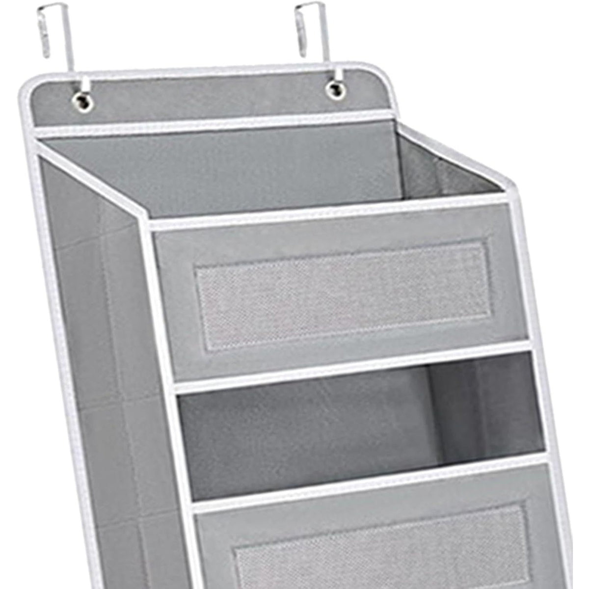Organizator Suspendat Pentru Usa Cu 5 Compartimente Mari Si 5 Buzunare Laterale, Depozitare Verticala Din Nailon Si Plasa Respirabila, Baza Intarita, Include 2 Carlige Metalice, 146 x 40 x 17 cm, Gri