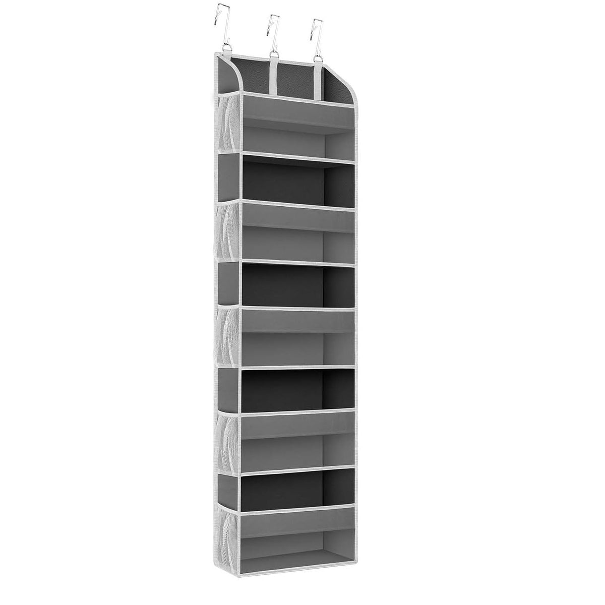 Organizator Suspendat pentru Usa, Depozitare cu 5 Compartimente si 10 Buzunare Laterale, Nailon si Plasa, Fereastra Transparenta, 140 x 39 x 17 cm, 3 Carlige Incluse, Gri