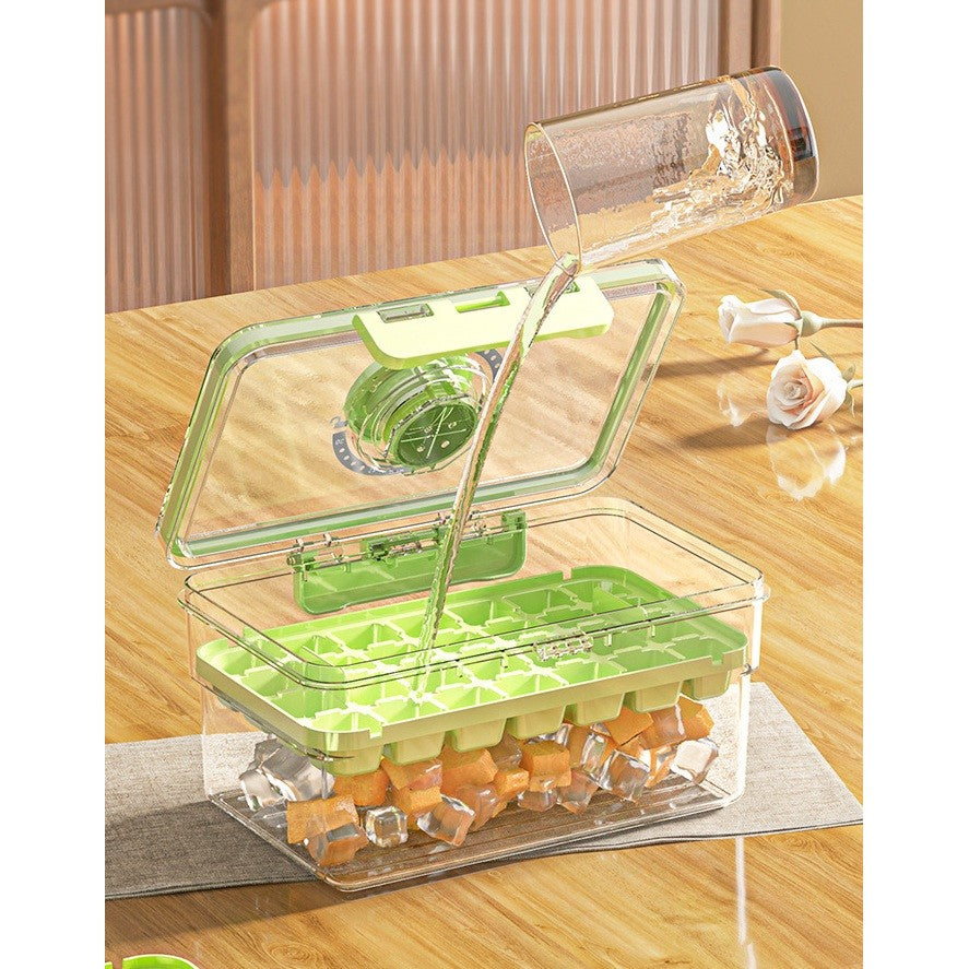 Formă de Gheață cu Două Straturi, Eliberare Rapidă prin Apăsare, Închidere Etanșă Anti-Miros, Plastic PP și PET, 19 x 12 x 9.5 cm, Verde
