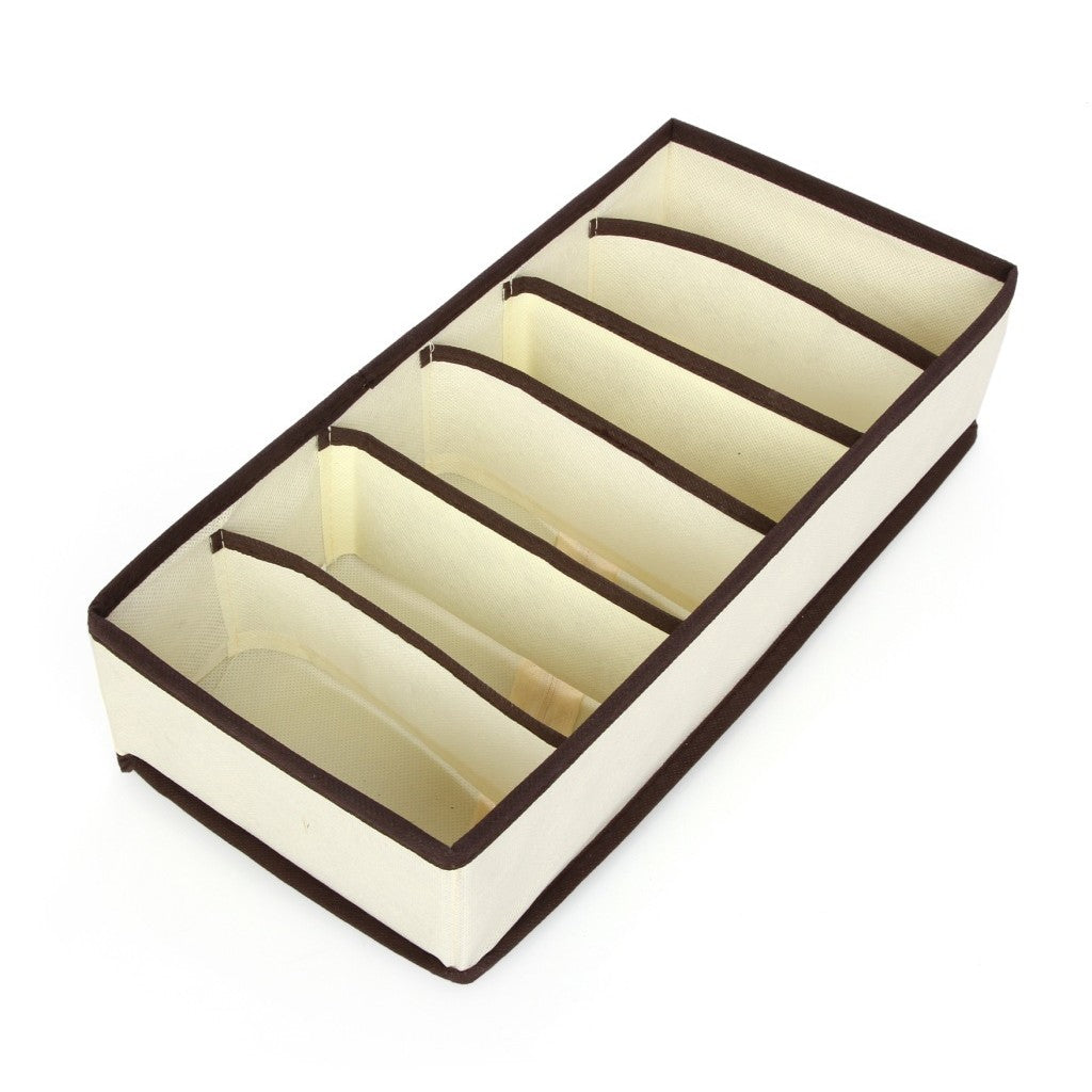 Organizator Cutie Depozitare pentru Lenjerie, Sosete si Sutiene, Design Pliabil cu 6 Compartimente, Material Textil Oxford, 32 x 16 x 10 cm, Bej