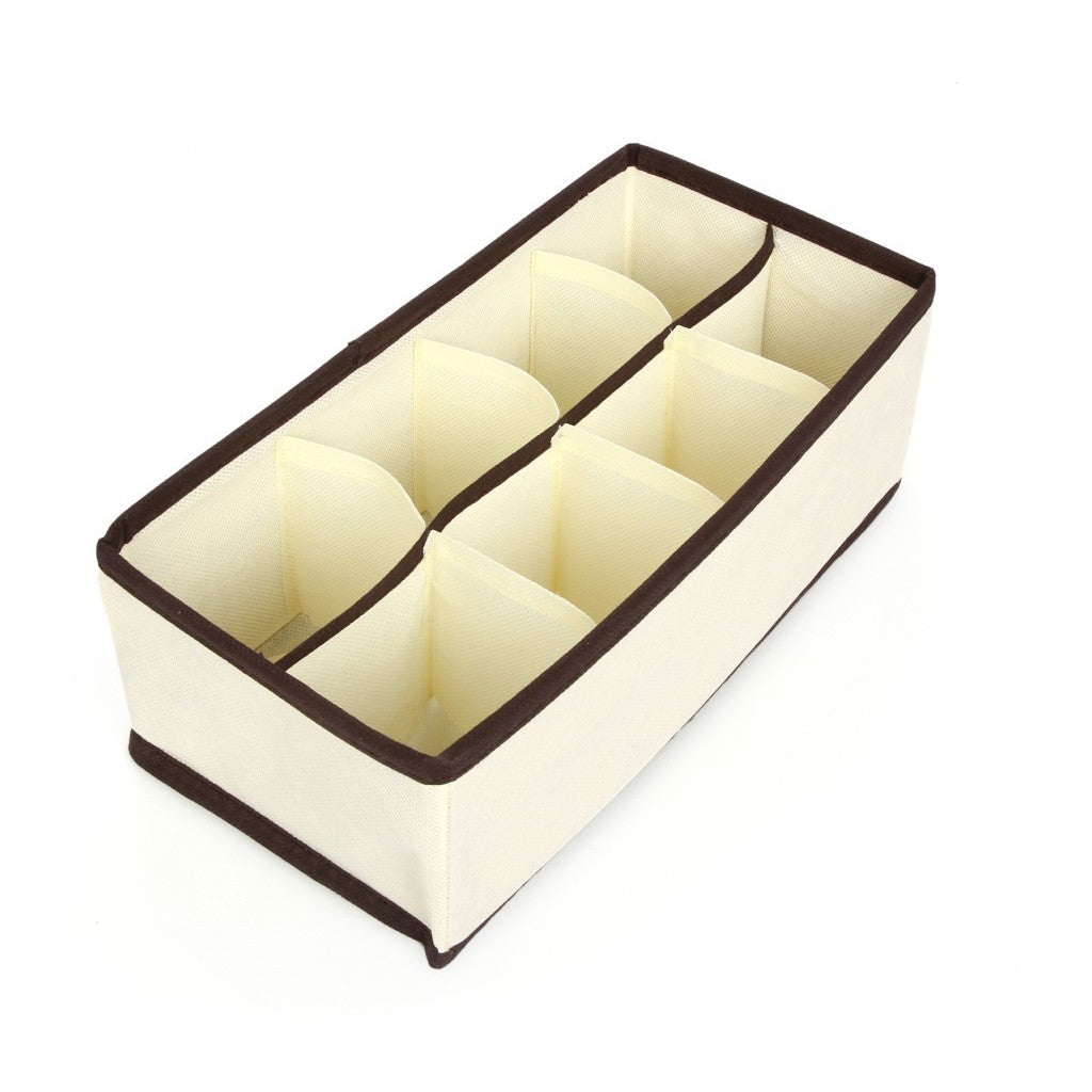 Organizator Cutie Depozitare Lenjerie Intima, Sosete si Sutiene, Pliabil cu Fermoar, Material Textil Oxford, 8 Compartimente, 32 x 16 x 10 cm, Bej