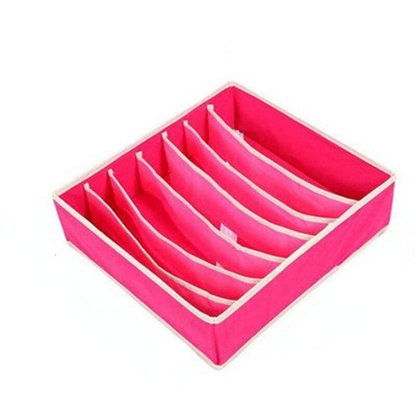 Cutie Depozitare Si Organizator Lenjerie, Sosete Si Sutiene, Design Pliabil Cu Fermoar, Panza Oxford Si Plastic, 7 Compartimente, 32 x 32 x 10 cm, Roz