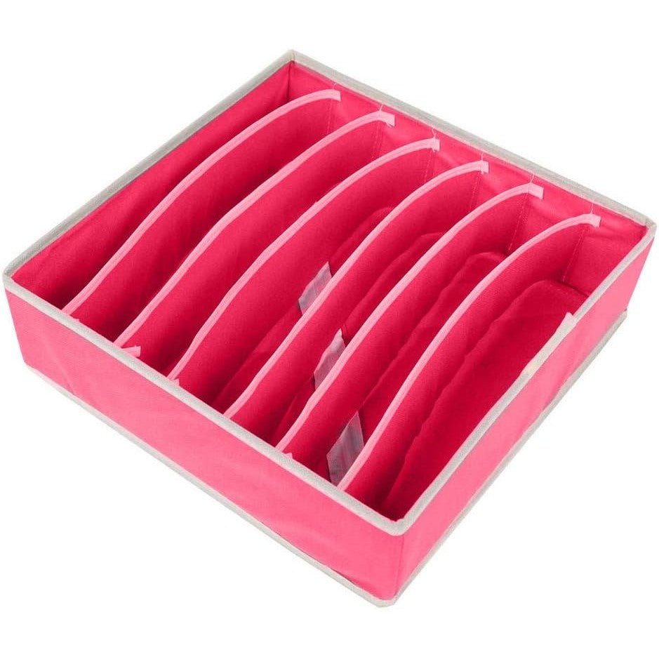 Cutie Depozitare Si Organizator Lenjerie, Sosete Si Sutiene, Design Pliabil Cu Fermoar, Panza Oxford Si Plastic, 7 Compartimente, 32 x 32 x 10 cm, Roz