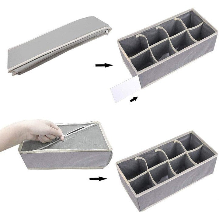 Cutie Depozitare Organizator pentru Lenjerie, Sosete si Sutiene, Design Pliabil cu 8 Compartimente, Panza Oxford si Plastic PP, 32 x 16 x 10 cm, Gri