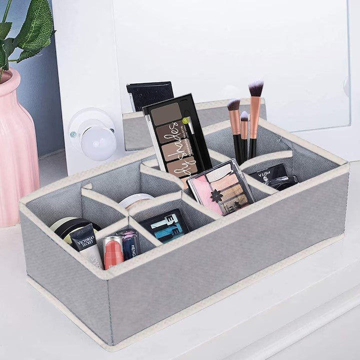 Cutie Depozitare Organizator pentru Lenjerie, Sosete si Sutiene, Design Pliabil cu 8 Compartimente, Panza Oxford si Plastic PP, 32 x 16 x 10 cm, Gri