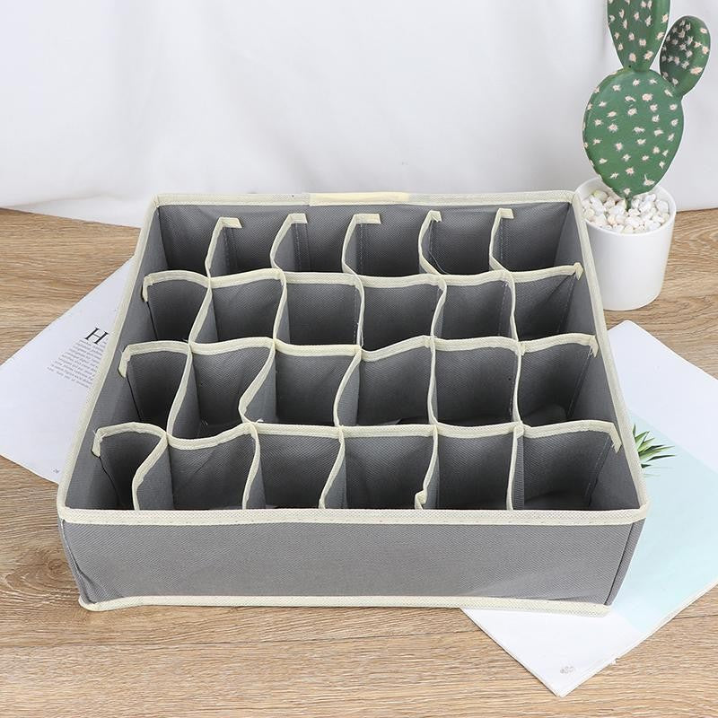 Cutie De Depozitare Organizator Pentru Lenjerie, Sosete Si Sutiene, Design Pliabil Cu Fermoar, Material Textil Oxford, 24 Compartimente, 32 x 32 x 10 cm, Gri