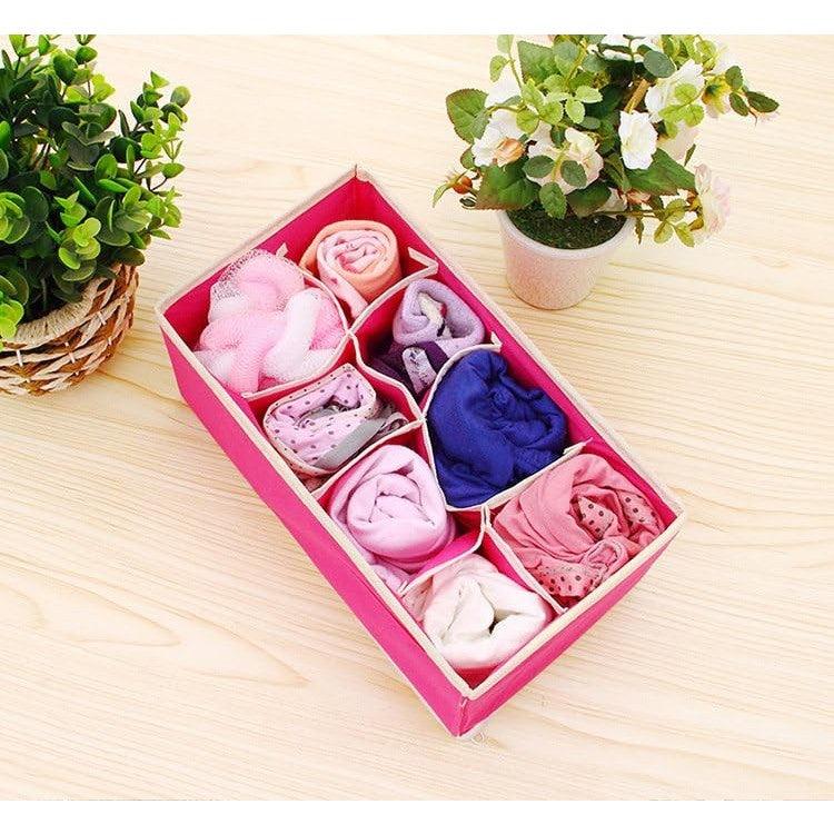 Cutie Depozitare Lenjerie, Organizator Sertar Pliabil Pentru Sosete Si Sutiene, Material Textil Oxford, 8 Compartimente, 32 x 16 x 10 cm, Roz