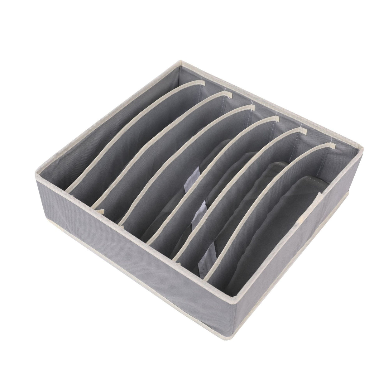 Organizator Cutie Depozitare Lenjerie, Sosete si Sutiene, Design Pliabil cu Fermoar, Material Textil Oxford si PP, 7 Compartimente, 32 x 32 x 10 cm, Gri