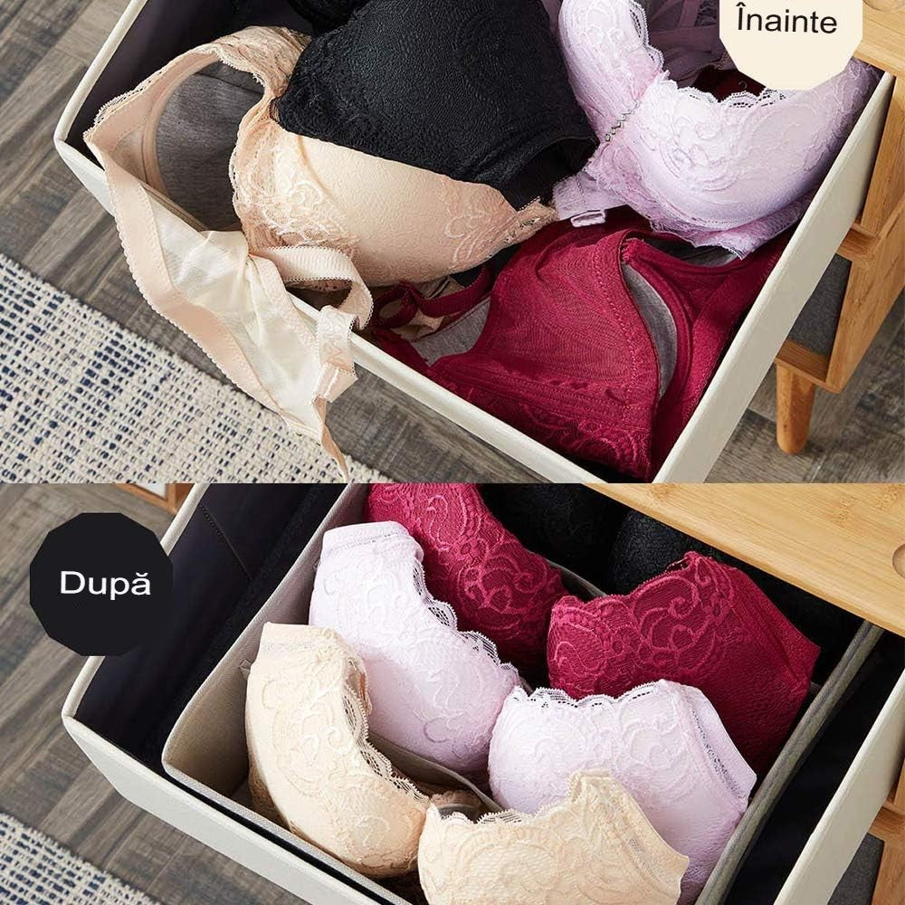 Organizator Sertar Pentru Lenjerie, Sosete Si Sutiene, Cutie Depozitare Pliabila, Material Textil Oxford, 6 Compartimente, 32 x 16 x 10 cm, Gri