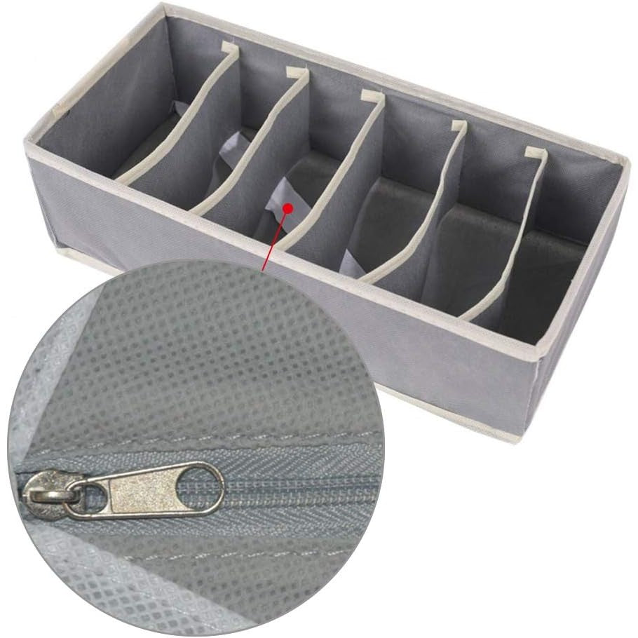 Organizator Sertar Pentru Lenjerie, Sosete Si Sutiene, Cutie Depozitare Pliabila, Material Textil Oxford, 6 Compartimente, 32 x 16 x 10 cm, Gri