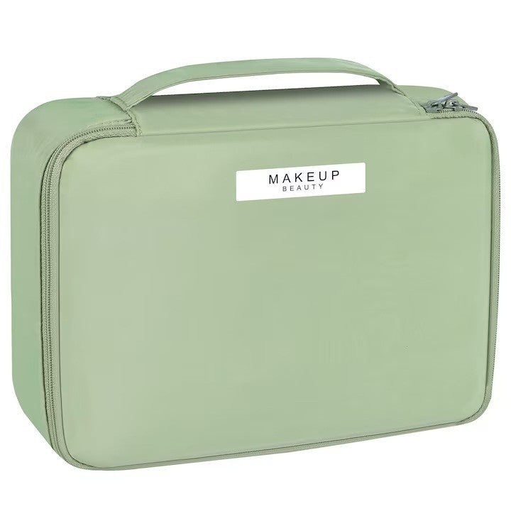 Geanta De Calatorie Pentru Cosmetice Si Articole De Toaleta, Design 2 In 1 Cu Portfard Detasabil Si Suport Pensule, Material Impermeabil PU, Inchidere Fermoar Bidirectional, 23 x 16 x 8 cm, Verde