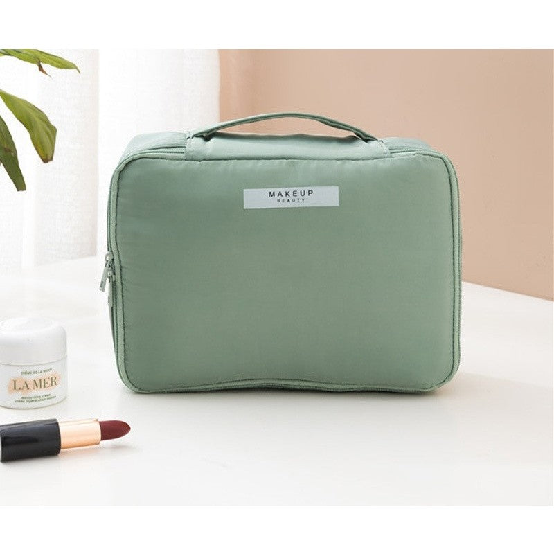 Geanta De Calatorie Pentru Cosmetice Si Articole De Toaleta, Design 2 In 1 Cu Portfard Detasabil Si Suport Pensule, Material Impermeabil PU, Inchidere Fermoar Bidirectional, 23 x 16 x 8 cm, Verde