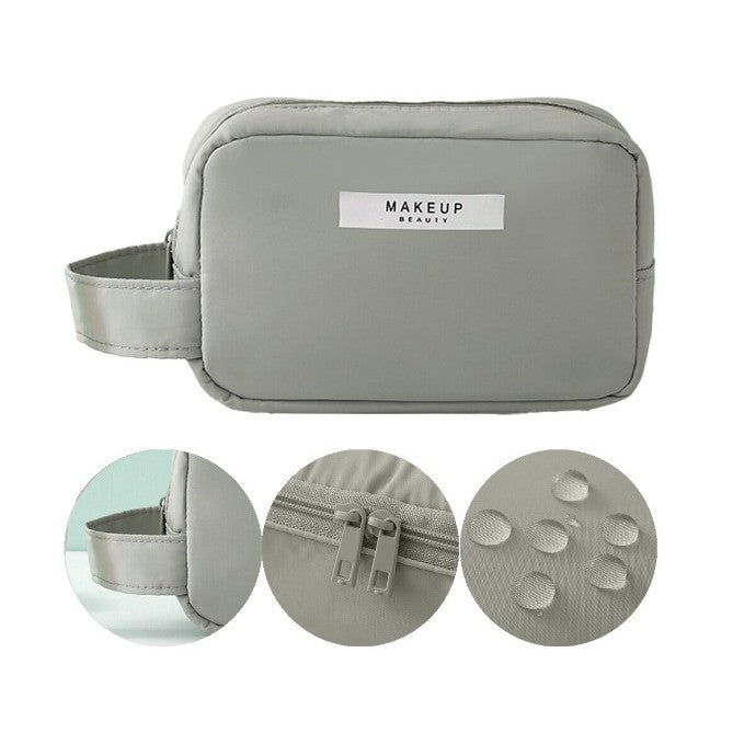 Portfard Cosmetice Impermeabil, Geanta Organizator Machiaj cu Maner si Fermoar Bidirectional, Material PU si Panza, 16 x 11 x 7 cm, Verde