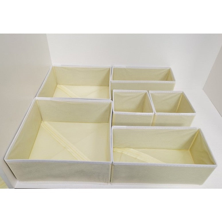 Organizator pentru Sertar, Set 6 Piese pentru Lenjerie, Tricouri si Sosete, Pliabil si Stivuibil, Material Textil Ecologic, 3 Marimi, Alb
