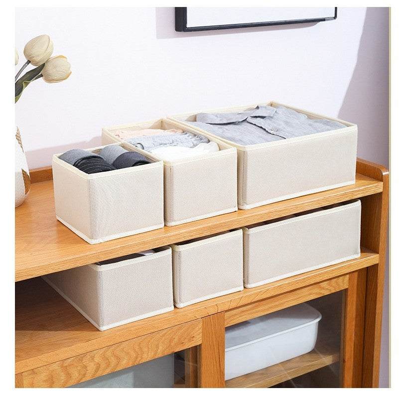 Organizator pentru Sertar, Set 6 Piese pentru Lenjerie, Tricouri si Sosete, Pliabil si Stivuibil, Material Textil Ecologic, 3 Marimi, Alb
