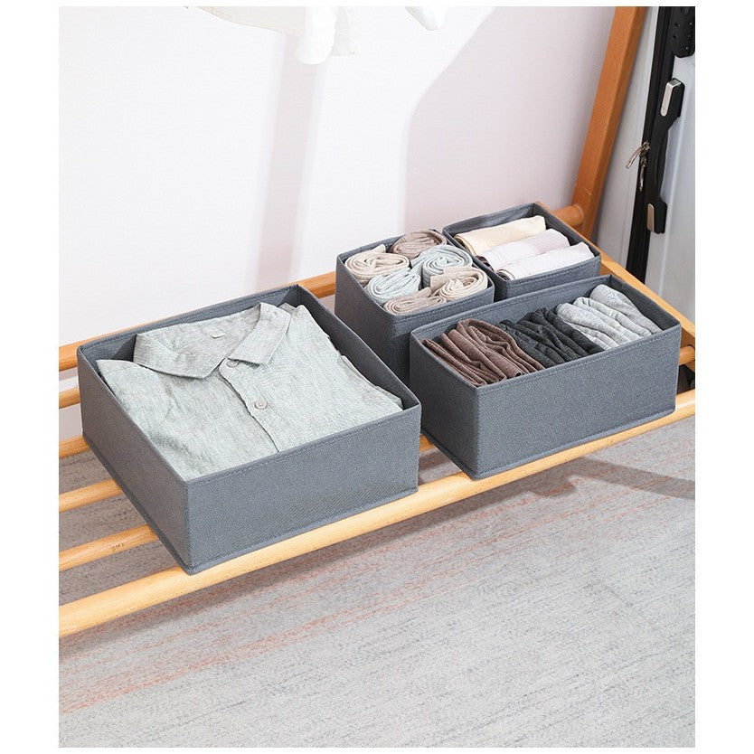 Set Organizatoare Sertar Pentru Lenjerie Si Tricouri, Design Pliabil Si Stivuibil, Tesatura Ecologica Respirabila, 3 Marimi, 6 Piese, Gri