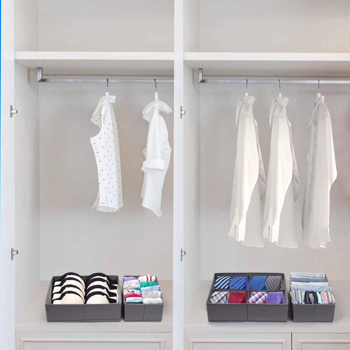 Set Organizatoare Sertar Pentru Lenjerie Si Tricouri, Design Pliabil Si Stivuibil, Tesatura Ecologica Respirabila, 3 Marimi, 6 Piese, Gri