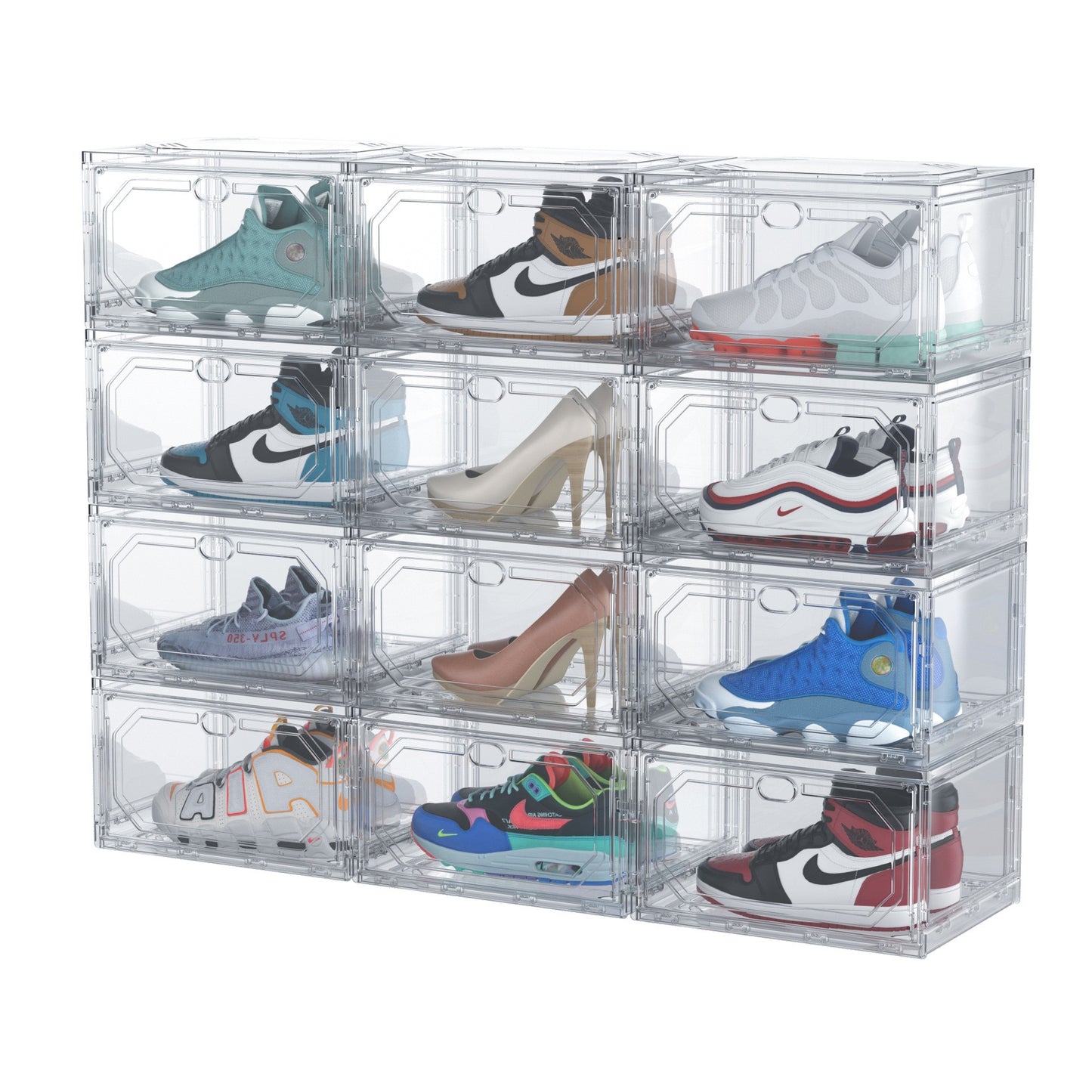 Organizator Pantofi, Cutie Depozitare Stivuibila si Pliabila, Usa Laterala Magnetica, Protectie Praf si Anti-Oxidare, Material PP si ABS, 36 x 28 x 21 cm, Transparent