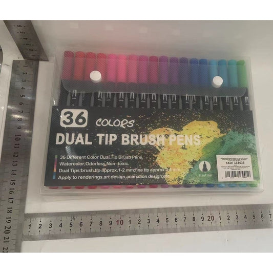Set Carioci cu Dublu Varf, Pensula 1-2 mm si Liner 0.4 mm, Cerneala pe Baza de Apa, Corp Plastic, Set 36 Bucati, Multicolor