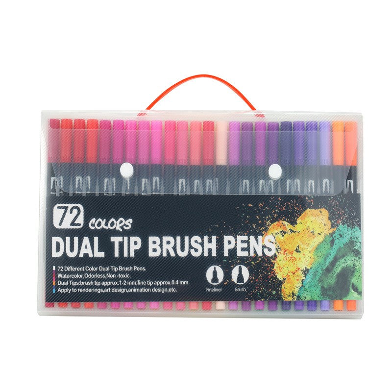Set 72 Carioci cu Dublu Varf, Pensula 1-2 mm si Liner 0.4 mm, Cerneala pe Baza de Apa, Corp Plastic Negru, Multicolor