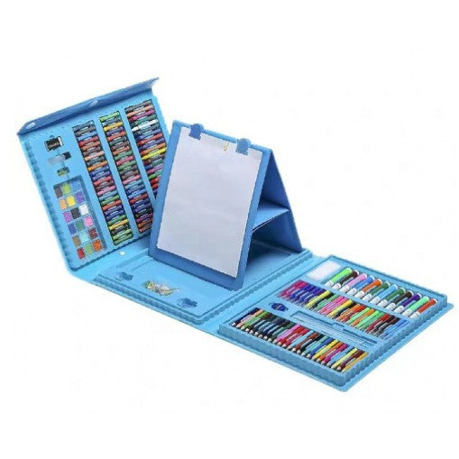 Set Complet Pictura si Desen pentru Copii, Servieta Organizatoare cu Maner, Carioci, Creioane si Acuarele, 208 Piese, 3-12 Ani, 40.5 x 30 cm, Albastru