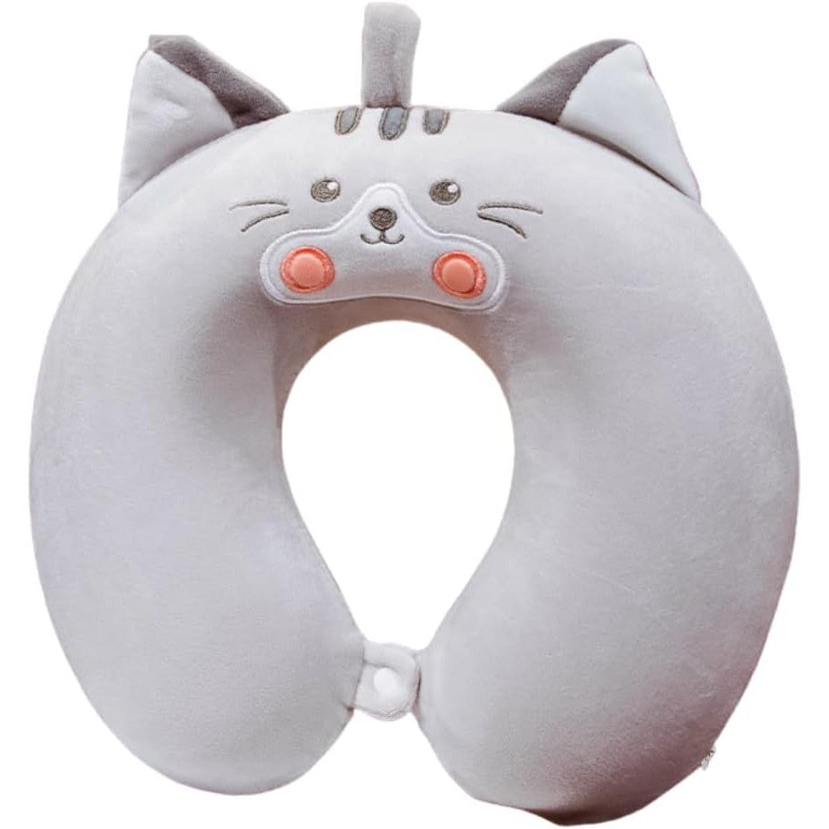 Pernă de Călătorie în Formă de U, Suport Cervical cu Spumă cu Memorie și Husă Catifea, Design Ergonomic 360 Grade, Sistem Prindere Capse, 30x30 cm, Gri