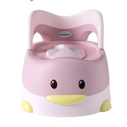 Olita pentru Copii, Model Ratusca cu Colac Moale PU si Spatar Ergonomic, Recipient Detasabil, Baza Antiderapanta, Plastic, 38x32x30 cm, Roz