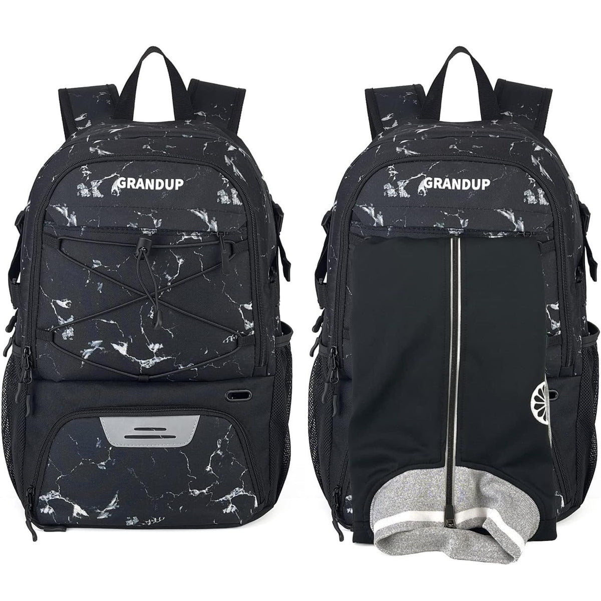 Rucsac de Baschet Multifunctional, Ghiozdan Sport si Scoala cu Compartiment Minge si Pantofi, Material Oxford Impermeabil, Capacitate 32 Litri, 45x32x22 cm, Negru-Alb