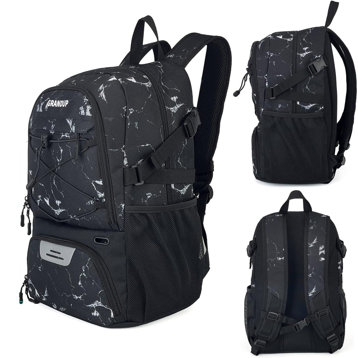 Rucsac de Baschet Multifunctional, Ghiozdan Sport si Scoala cu Compartiment Minge si Pantofi, Material Oxford Impermeabil, Capacitate 32 Litri, 45x32x22 cm, Negru-Alb
