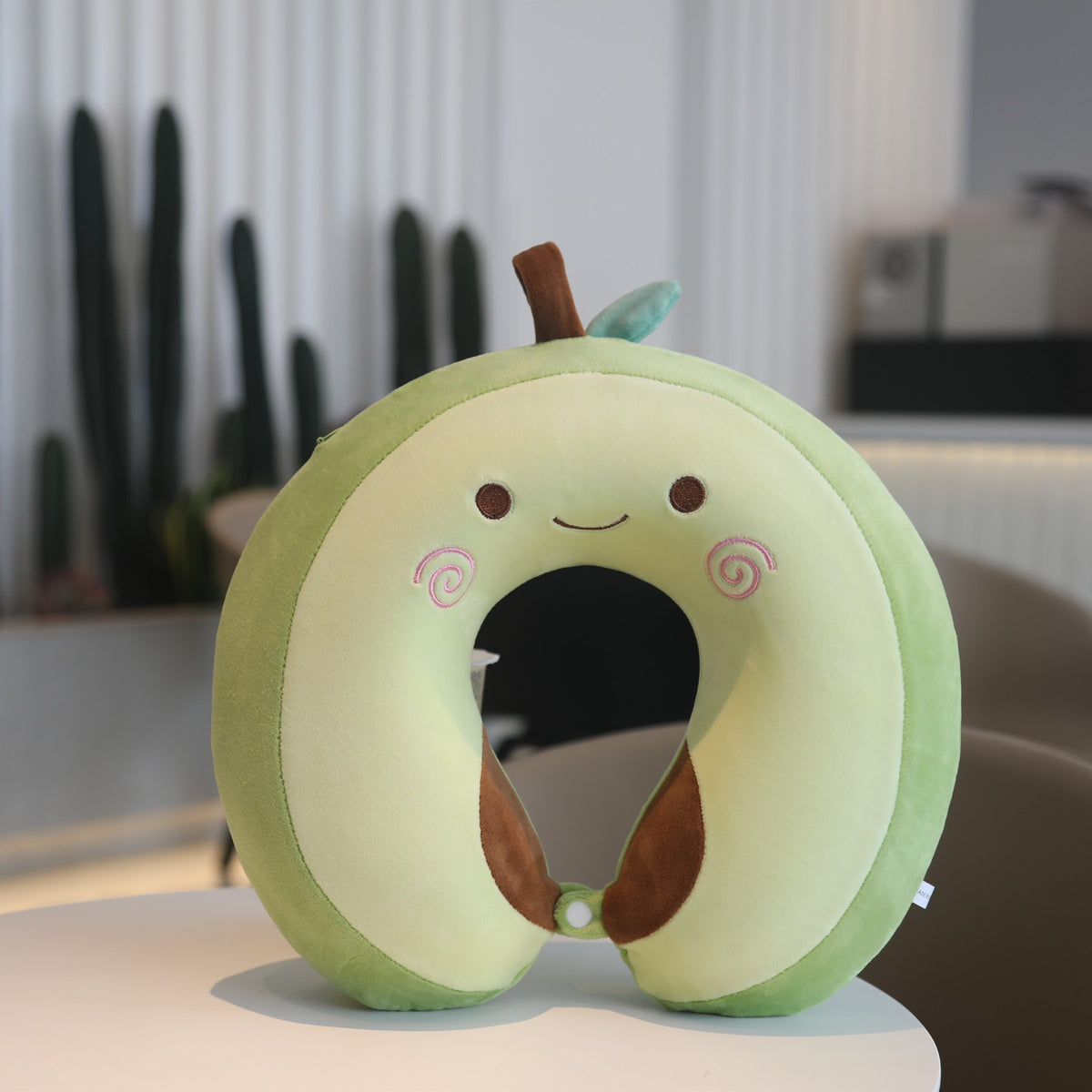 Pernă De Călătorie Pentru Gât Și Cap, Spumă Cu Memorie, Formă U Cu Design Ergonomic, Husă Catifea Detașabilă, Sistem Prindere Capse, Model Avocado, 30x30 cm, Verde