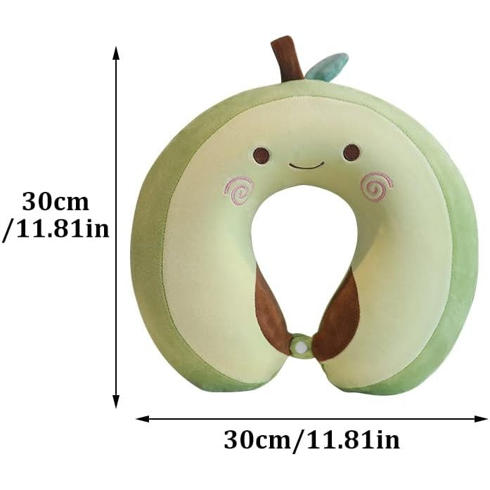 Pernă De Călătorie Pentru Gât Și Cap, Spumă Cu Memorie, Formă U Cu Design Ergonomic, Husă Catifea Detașabilă, Sistem Prindere Capse, Model Avocado, 30x30 cm, Verde