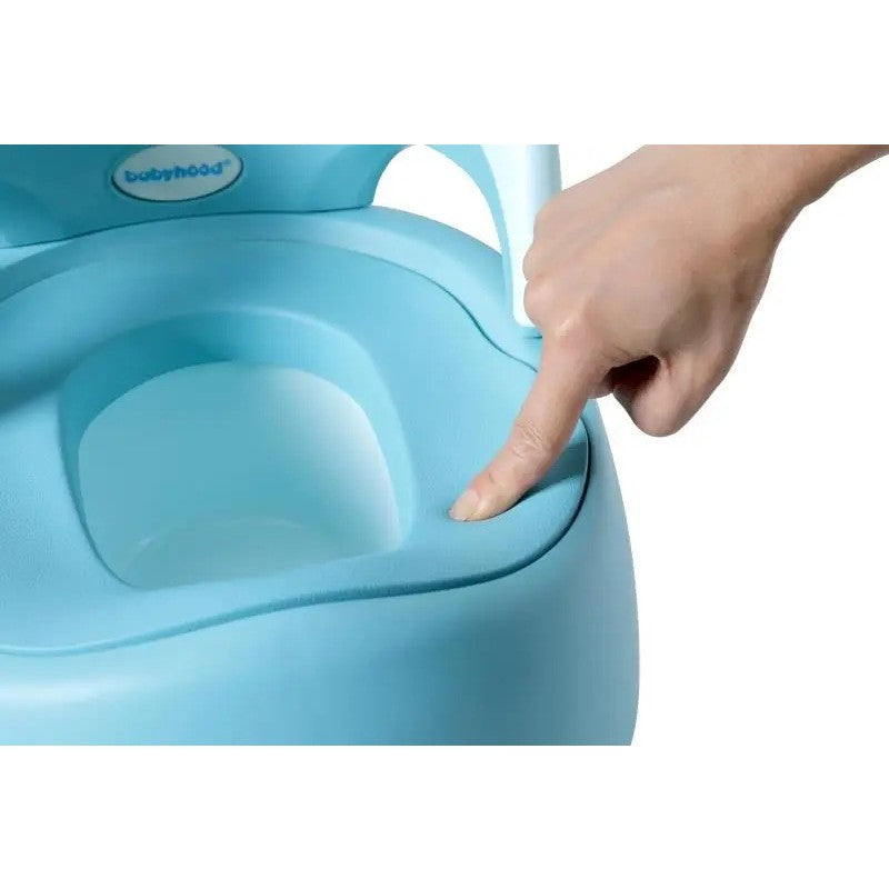 Olita pentru Copii, Model Ratusca cu Colac Moale PU si Spatar Ergonomic, Baza Antiderapanta, Recipient Detasabil, Plastic, +6 Luni, 38x32x30 cm, Albastru