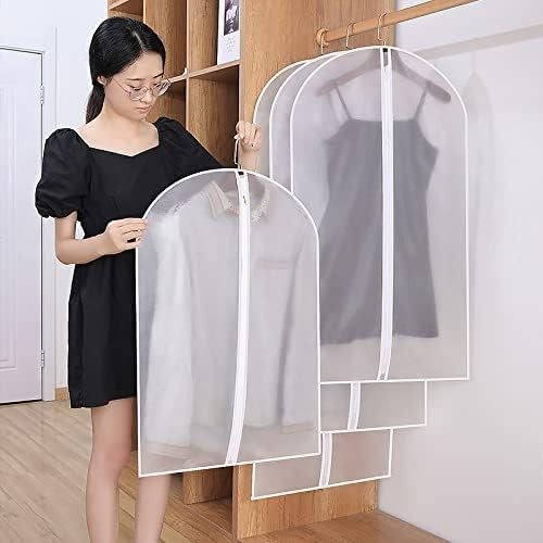 Set 5 Huse Depozitare Haine cu Fermoar, Protectie Anti-Praf si Umiditate pentru Dulap sau Voiaj, Material PEVA Impermeabil, 60x100 cm, Transparent-Alb