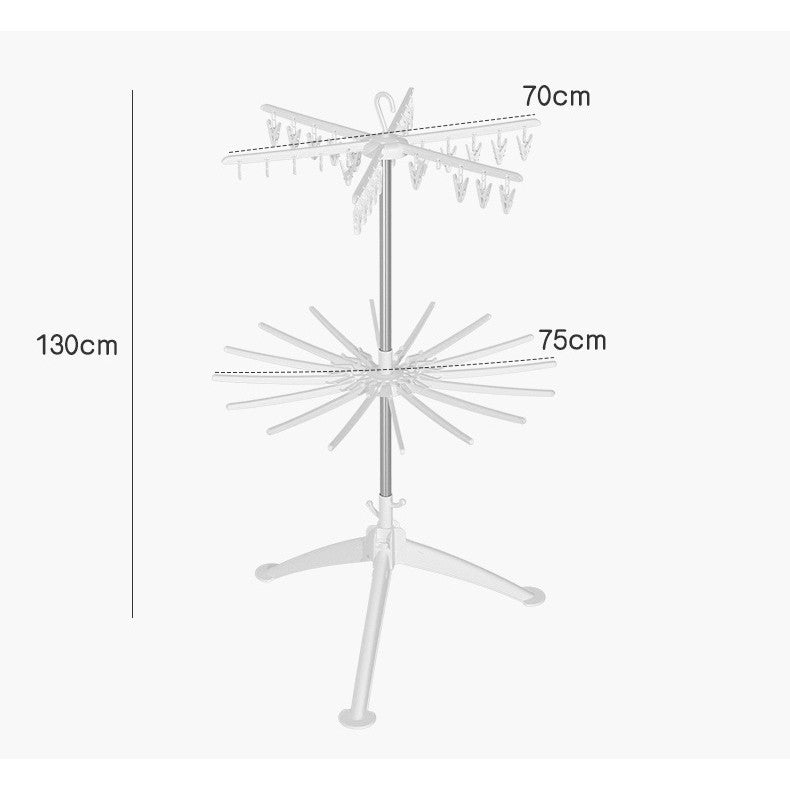 Uscator de Rufe Vertical, Pliabil cu 2 Niveluri si Rotire 360 Grade, Suport Haine Bebelusi si Sosete, Inox si ABS, 130 x 75 cm, Alb
