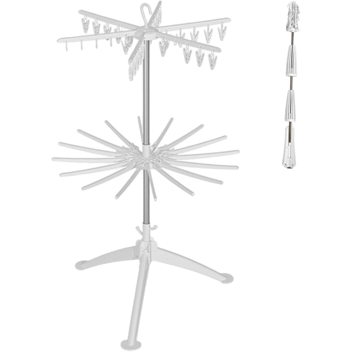 Uscator de Rufe Vertical, Pliabil cu 2 Niveluri si Rotire 360 Grade, Suport Haine Bebelusi si Sosete, Inox si ABS, 130 x 75 cm, Alb