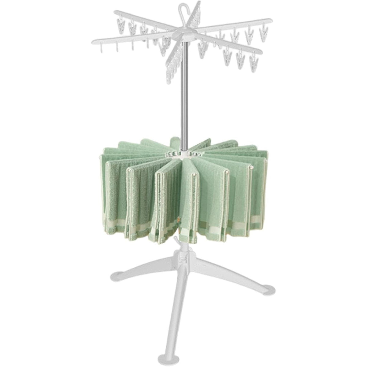 Uscator de Rufe Vertical, Pliabil cu 2 Niveluri si Rotire 360 Grade, Suport Haine Bebelusi si Sosete, Inox si ABS, 130 x 75 cm, Alb