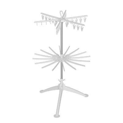 Uscator de Rufe Vertical, Pliabil cu 2 Niveluri si Rotire 360 Grade, Suport Haine Bebelusi si Sosete, Inox si ABS, 130 x 75 cm, Alb