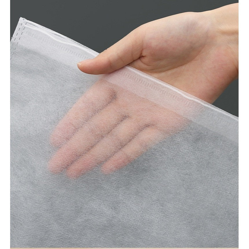 Set 50 Saci Depozitare Incaltaminte si Cosmetice, Organizatori Voiaj cu Snur, Protectie Anti-Ingalbenire si Praf, Material Netesut, 38x24 cm, Transparent/Alb